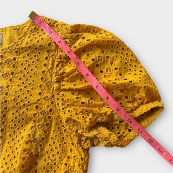 J.Crew Crop Short Puff Sleeve Eyelet Mustard Top Sz S Fall Versatile Office - Picture 6 of 9